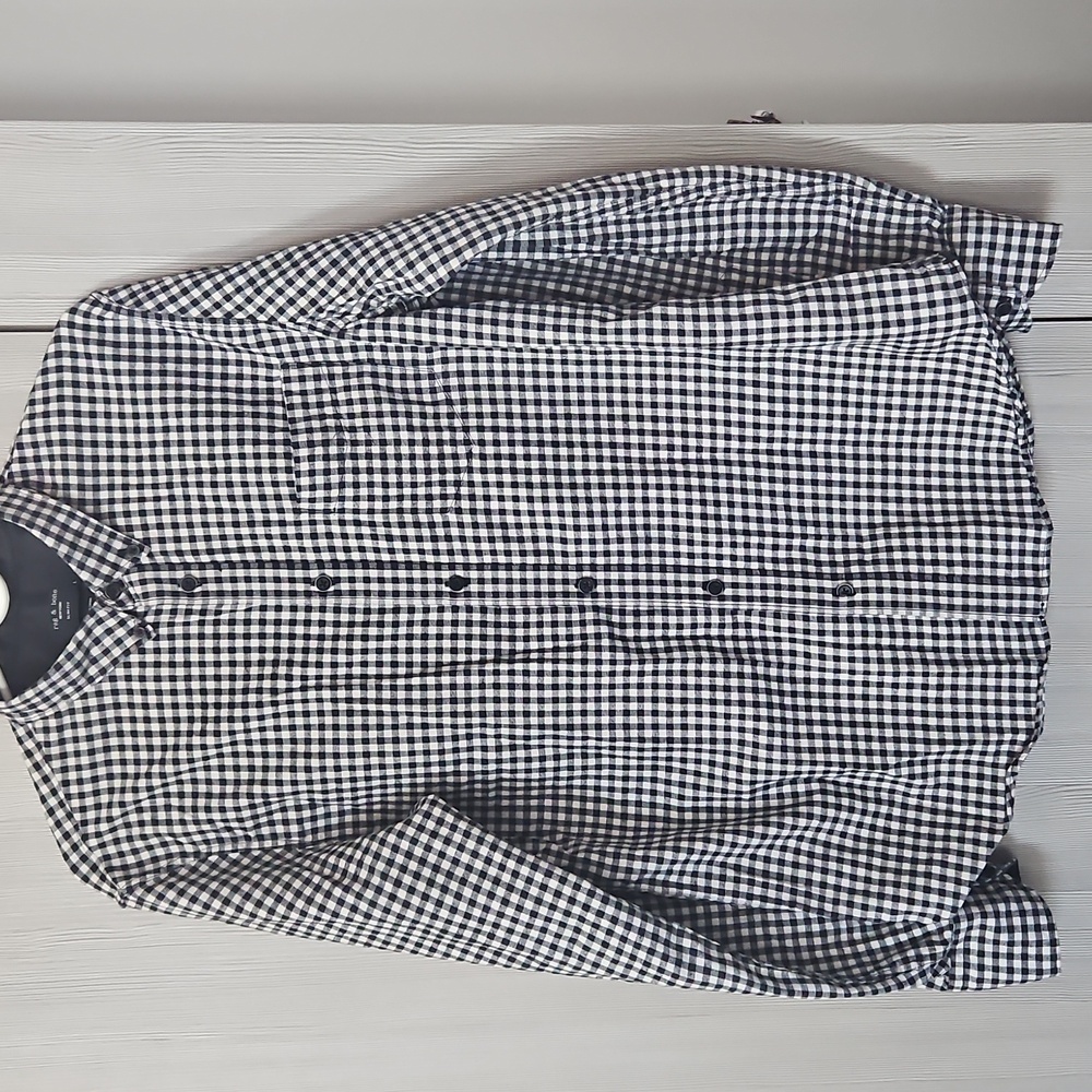 Rag & Bone Black and White Gingham Check Button Down Long Sleeve Shirt